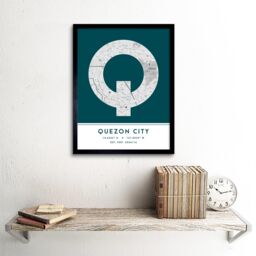 "Wee Blue Coo Wall Art Print Quezon City Philippines City Map Modern Typography Stylish Letter Framed Word in Teal - Size: W12"" x H16""" - thumbnail 2
