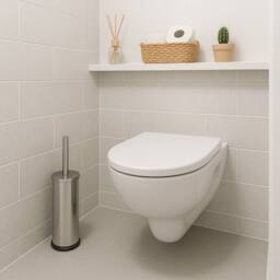 Harbour Housewares Round Toilet Brush & Holder - Cleaning Brush Set with Non Slip Base in Silver - thumbnail 7