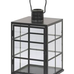 Wyld and Coco Black Metal Lantern 27 cm Glass Panels and Handle Scandinavian Style - thumbnail 2