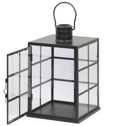 Wyld and Coco Black Metal Lantern 27 cm Glass Panels and Handle Scandinavian Style - thumbnail 4