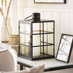 Wyld and Coco Black Metal Lantern 27 cm Glass Panels and Handle Scandinavian Style - thumbnail 1