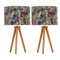 First Choice Lighting Set of 2 Dark Oak Table Lamp or Bedside Lights with Safari Shades in Brown
