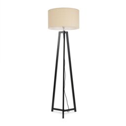 ValueLights Lottie Black Wood Tripod Floor Lamp with Fabric Drum Shade & LED Bulb in Natural - thumbnail 2