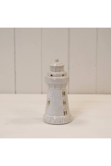 KDMD Glazed Ceramic Lighthouse Ornament with Textured Detail in Off-White - image 1