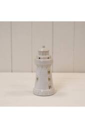 KDMD Glazed Ceramic Lighthouse Ornament with Textured Detail in Off-White