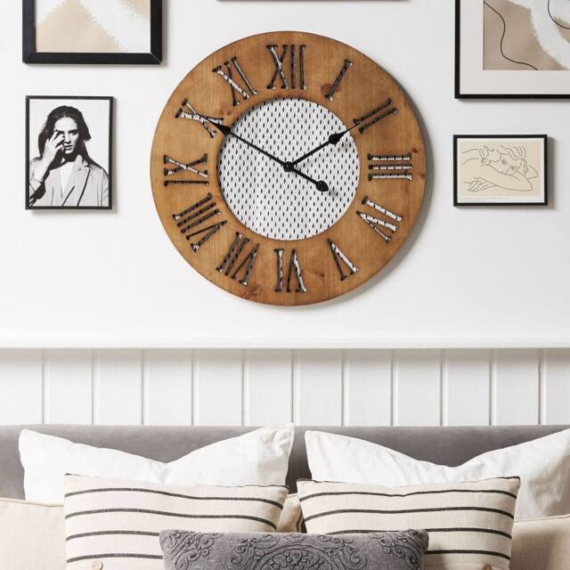 Wyld and Coco Round Wall Clock 60 cm Dark Brown Handmade Diamond Face - image 1