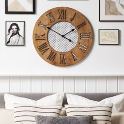 Wyld and Coco Round Wall Clock 60 cm Dark Brown Handmade Diamond Face - thumbnail 1