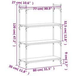 Berkfield Home Bookcase 4-Tier Black 80x30x120 cm Engineered Wood - Size: 80 x 30 x 120 cm - thumbnail 9