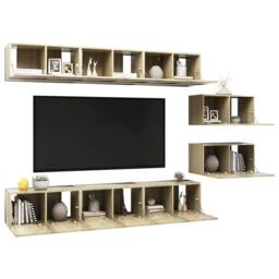 Berkfield Home TV Cabinets 8 pcs Sonoma Oak Engineered Wood in Light Tan - thumbnail 1