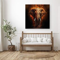 Warren Reed - Designer Splashart Elephant & fire Canvas in Orange - Size: w10 inch x h10 inch - thumbnail 3