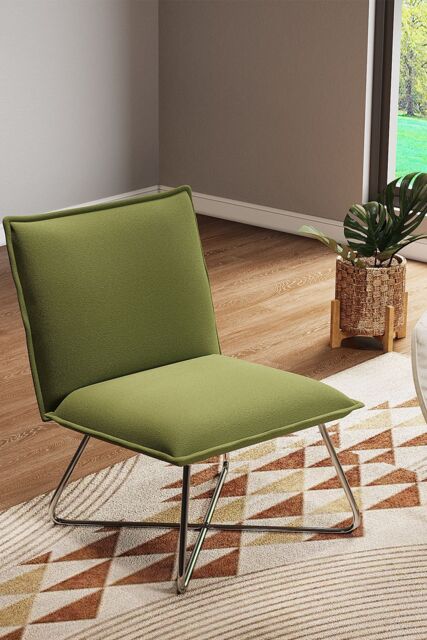 Living and Home Modern Linen Accent Chair with Metal Base in Green - image 1
