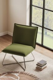Living and Home Modern Linen Accent Chair with Metal Base in Green - thumbnail 2