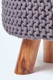 Homescapes Tall Cotton Knitted Footstool on Legs in Grey - thumbnail 4