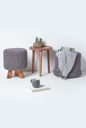 Homescapes Tall Cotton Knitted Footstool on Legs in Grey - thumbnail 6