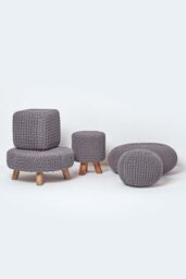 Homescapes Tall Cotton Knitted Footstool on Legs in Grey - thumbnail 5
