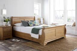 Time4sleep Bordeaux Oak Wooden Sleigh Bed - Bed Frame in Brown - Size: Double - thumbnail 2