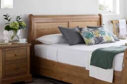Time4sleep Bordeaux Oak Wooden Sleigh Bed - Bed Frame in Brown - Size: Double - thumbnail 3