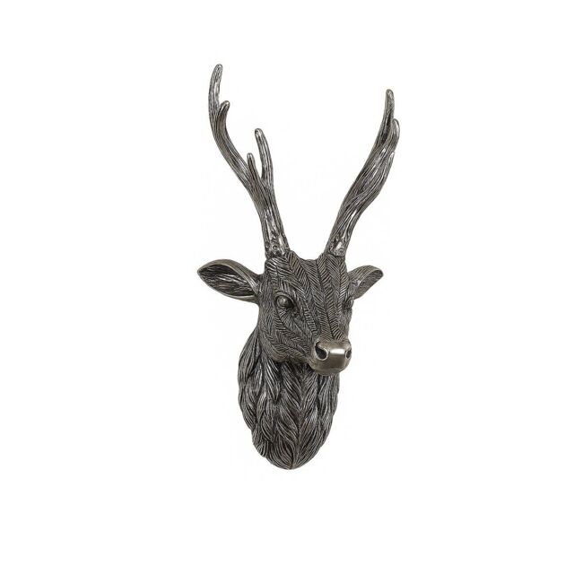 Melody Maison Silver Metal Wall Mounted Stag Head - 18cm X 43cm in Metallic Silver - Size: 18 cm X 43 cm - image 1