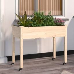 Berkfield Home Wheeled Planter with Liner 118x59x80 cm Solid Wood Fir in Brown - Size: 118 x 59 x 80 cm - thumbnail 2