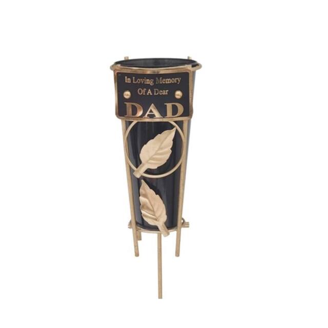 David Fischhoff Memorial Grave Metal Spike Flower Vase - Dad in Black