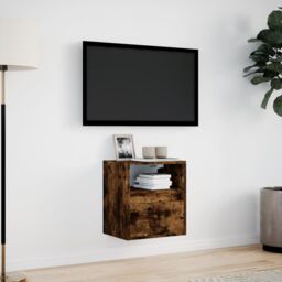 Berkfield Home TV Wall Cabinet with LED Lights Smoked Oak 41x31x45 cm in Brown - Size: 41 x 31 x 45 cm - thumbnail 4