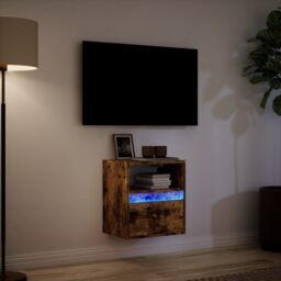 Berkfield Home TV Wall Cabinet with LED Lights Smoked Oak 41x31x45 cm in Brown - Size: 41 x 31 x 45 cm - thumbnail 5