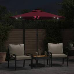 Berkfield Home Garden Parasol with LEDs & Steel Pole Bordeaux Red 225x225x212cm - Size: 225 x 225 x 212 cm - thumbnail 3