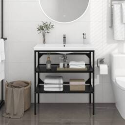 Berkfield Home Durable Bathroom Washbasin Frame Black 79x38x83 cm Iron - Size: 79 x 38 x 83 cm - thumbnail 2