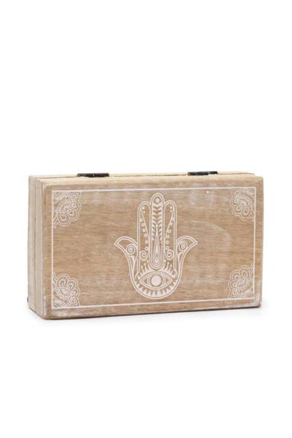 KDMD Med Square Box 17x10x4.2cm with Hamsa Motif - Whitewash Storage in Brown - Size: 17x10x4.2 cm - image 1