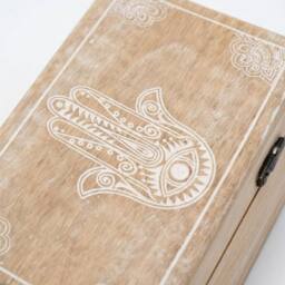 KDMD Med Square Box 17x10x4.2cm with Hamsa Motif - Whitewash Storage in Brown - Size: 17x10x4.2 cm - thumbnail 2