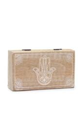 KDMD Med Square Box 17x10x4.2cm with Hamsa Motif - Whitewash Storage in Brown - Size: 17x10x4.2 cm - thumbnail 1