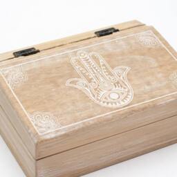 KDMD Med Square Box 17x10x4.2cm with Hamsa Motif - Whitewash Storage in Brown - Size: 17x10x4.2 cm - thumbnail 3