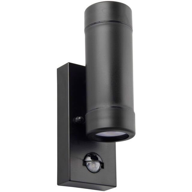 Loops Up & Down IP44 Outdoor Wall Light with PIR Sensor - 2 x 7W LED GU10 - Matt Black - image 1