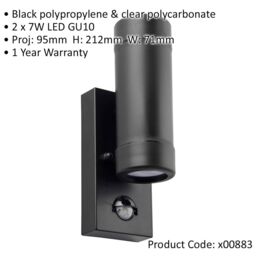 Loops Up & Down IP44 Outdoor Wall Light with PIR Sensor - 2 x 7W LED GU10 - Matt Black - thumbnail 2