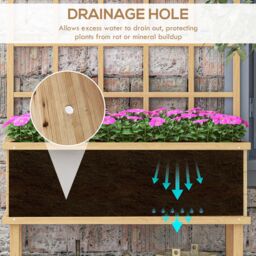 OUTSUNNY Wood Raised Planter w/ Trellis Drain Holes Elevated Garden Bed in Natural - thumbnail 5