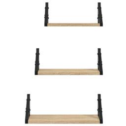 Berkfield Home 3 Piece Wall Shelf Set Sonoma Oak Engineered Wood in Light Brown - thumbnail 4