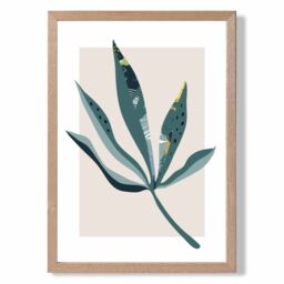 ARTZE Palm Leaf Teal & Green Mid Century Modern Framed Print SIZE: A3 with Oak Frame - Size: A2 - thumbnail 1