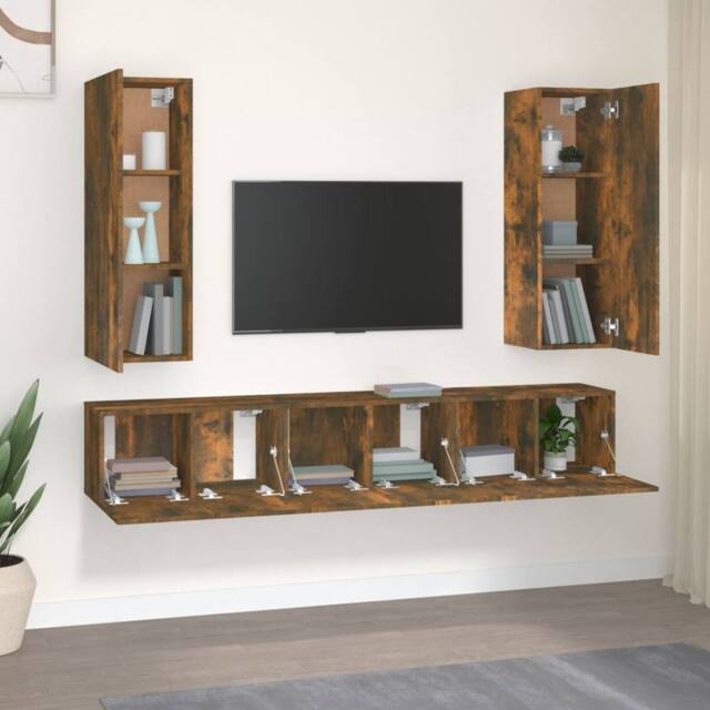Berkfield Home Classic 5 Piece TV Cabinet Set Smoked Oak Engineered Wood in Brown - image 1