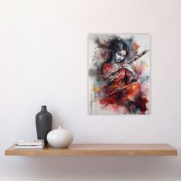 "Artery8 Wall Art Print Woman Playing Classical Indian Folk Music Watercolour Artwork Ragini Musician Portrait Poster in Grey - Size: W24"" x H32""" - thumbnail 4