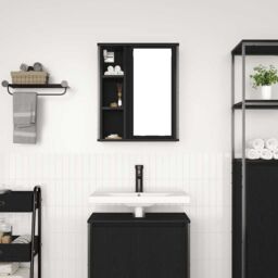 Berkfield Home Bathroom Wall Cabinet with Mirror Black Oak 50x21x60 cm - Size: 50 x 21 x 60 cm - thumbnail 3