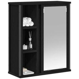 Berkfield Home Bathroom Wall Cabinet with Mirror Black Oak 50x21x60 cm - Size: 50 x 21 x 60 cm - thumbnail 4