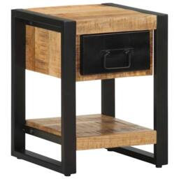 Berkfield Home Bedside Cabinet 35x34x45 cm Solid Rough Wood Mango in Brown - Size: 35 x 34 x 45 cm - thumbnail 2