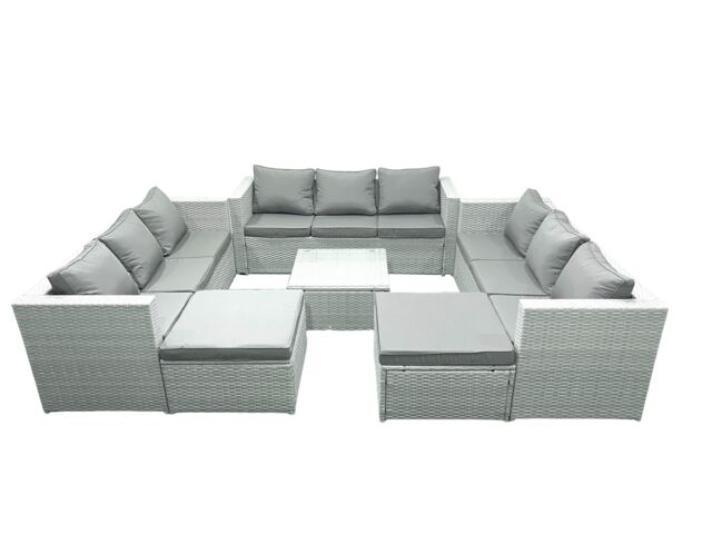 Fimous Rattan Garden Outdoor Furniture Set 11 Seater Rattan Garden Sofa Set with 2 Big Footstools Light Grey Mixed - image 1