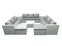 Fimous Rattan Garden Outdoor Furniture Set 11 Seater Rattan Garden Sofa Set with 2 Big Footstools Light Grey Mixed - thumbnail 2