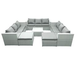 Fimous Rattan Garden Outdoor Furniture Set 11 Seater Rattan Garden Sofa Set with 2 Big Footstools Light Grey Mixed - thumbnail 1
