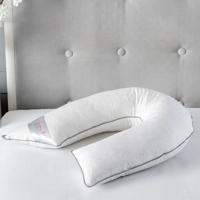 Snug City V Shape Duck Feather & Down Luxury Pillow 100% Cotton Cover in White - image 1
