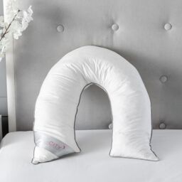 Snug City V Shape Duck Feather & Down Luxury Pillow 100% Cotton Cover in White - thumbnail 2