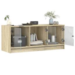 Berkfield Home TV Cabinet with Glass Doors Sonoma Oak 102x37x42 cm in Light Beige - Size: 102 x 37 x 42 cm - thumbnail 5