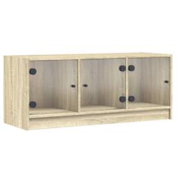 Berkfield Home TV Cabinet with Glass Doors Sonoma Oak 102x37x42 cm in Light Beige - Size: 102 x 37 x 42 cm - thumbnail 1