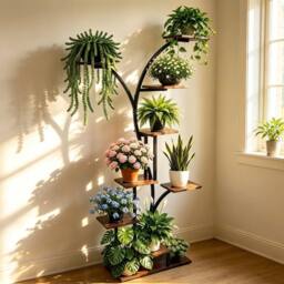 EONLION Plant Stand Artwork Flower Potted Holder in Brown - thumbnail 3